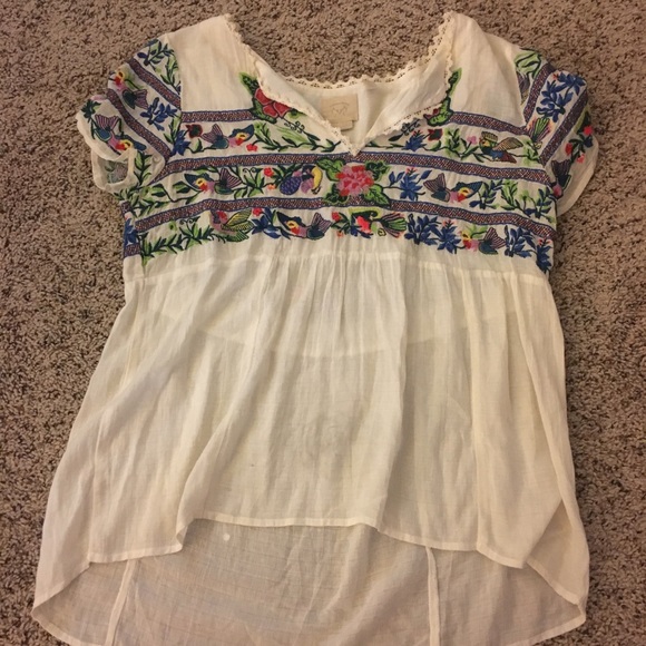 Anthropologie Tops - Anthro Embroidered Baby Doll Top